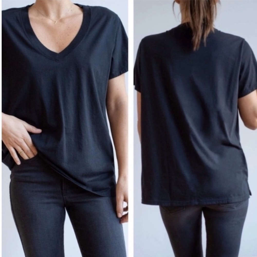 AYR T Shirt The Vito Size M Black V Neck 100% Pima Cotton Short Sleeve Tee